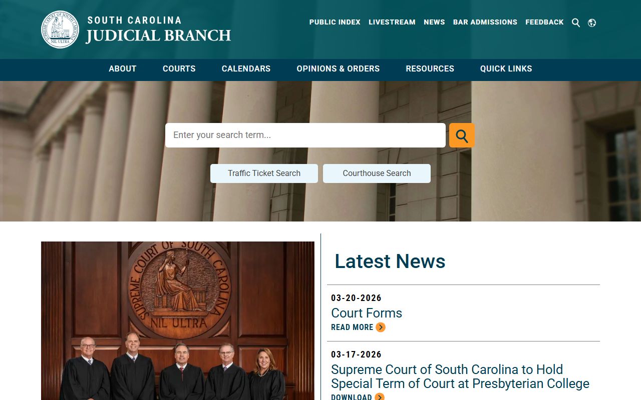 South Carolina Judicial Branch official website for searching civil court records