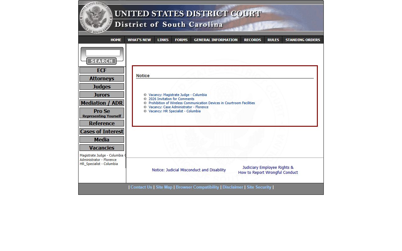 U.S. District Court for the District of South Carolina federal civil court records